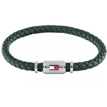 Ανδρικό βραχιόλι Tommy Hilfiger δερμάτινο σε πράσινο χρώμα με πλεκτό σχέδιο.